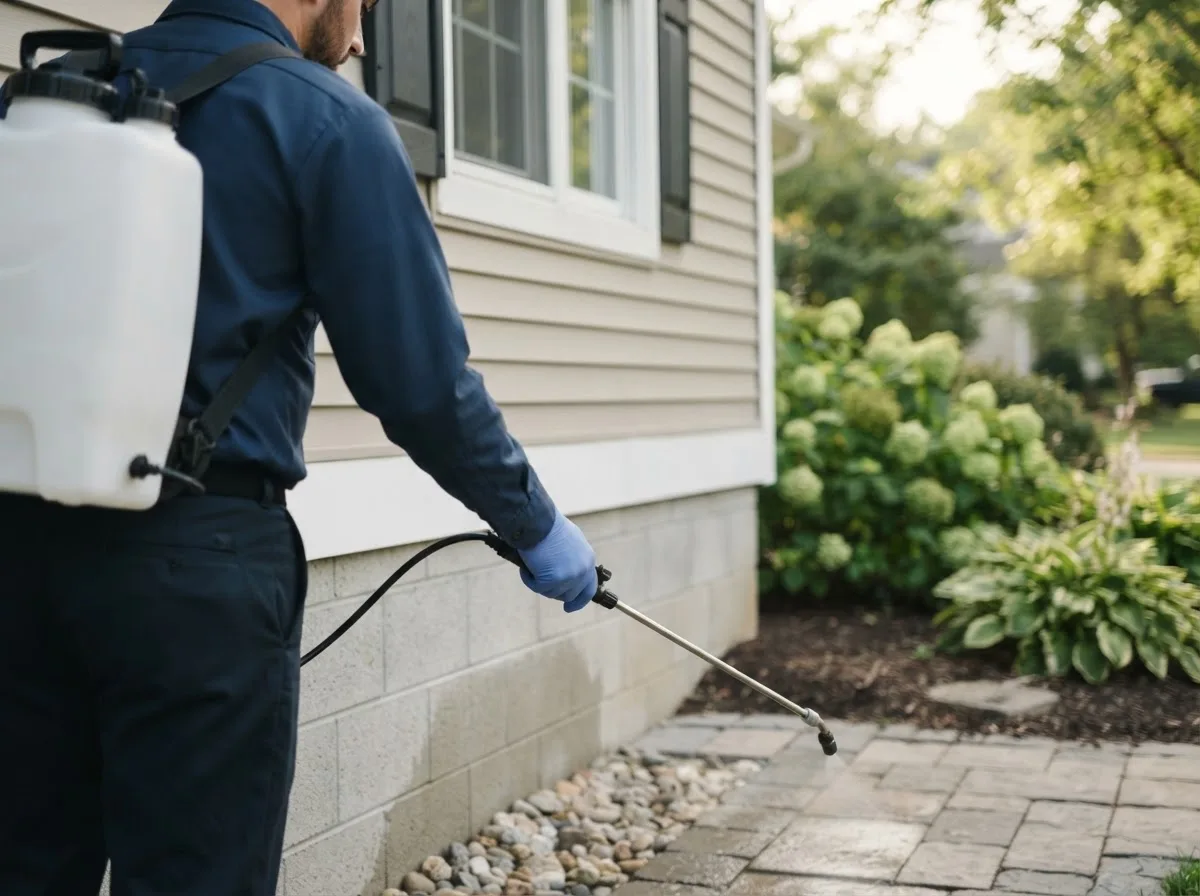 Pest control technician inspecting a home in Lansing, NY